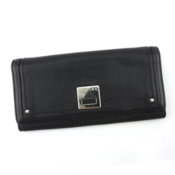 CELINE long wallet logo plate leather Authentic USED - Picture 1 of 10